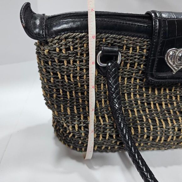BRIGHTON WOVEN STRAW SATCHEL SHOULDER BAG, BLACK AND TAN - Picture 16 of 16